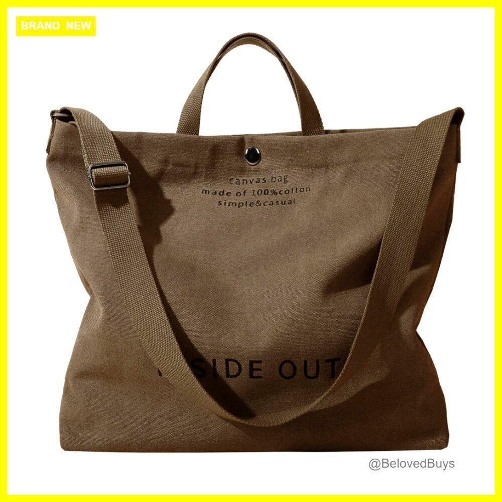 Large Canvas Tote Bag with Adjustable Strap, Top Handle, Multiple Pockets